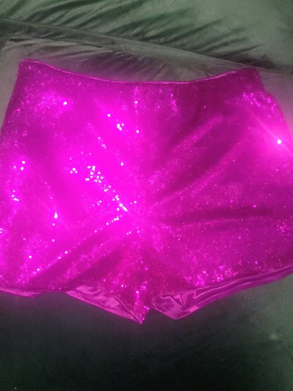 🎉 Sequin Solid Sparkle Cocktail Zipper Elastic Waist Shorts Purple